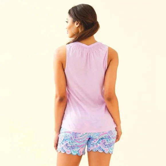 Lilly Pulitzer Essie Tank Top Lilac Freesi Purple & Gold Button - Picture 2 of 6